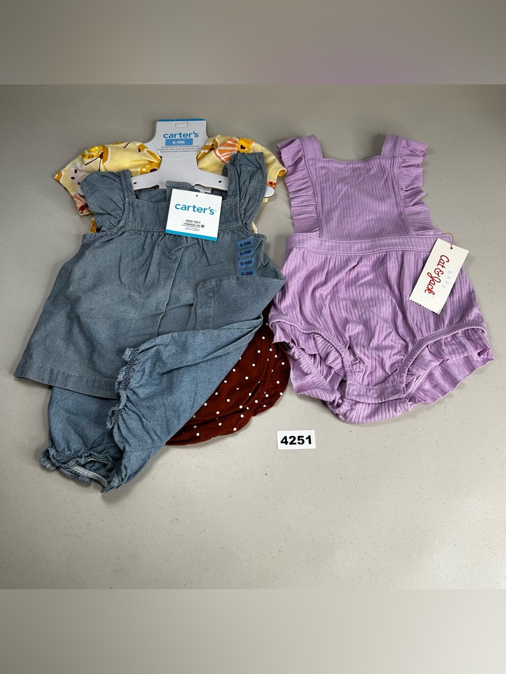 Carter's Cat & Jack Baby Girls 6-9M 6pc lot Romper Butterfly Ruffle Matching set